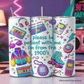 20oz stainless steel personalized travel tumbler with retro 90s funny 1900s typography