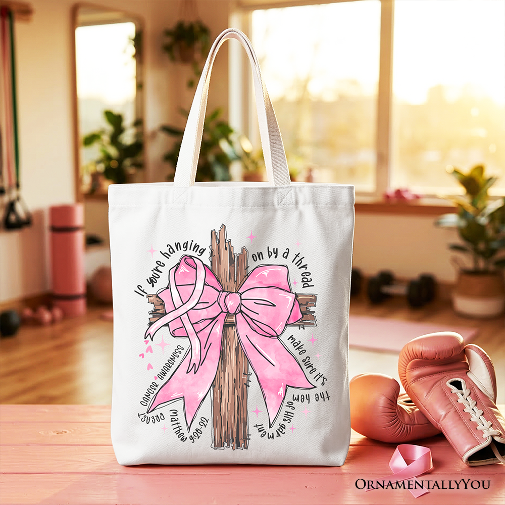 Breast Cancer Pink Bow Cross Tote Awareness Faith Gift