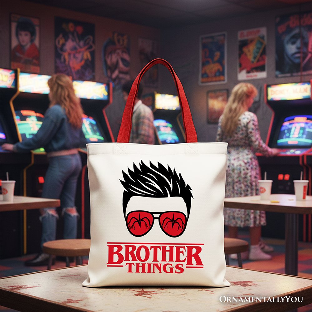 Brother Things Retro Canvas Tote Bag, Red Glasses Family Shopper