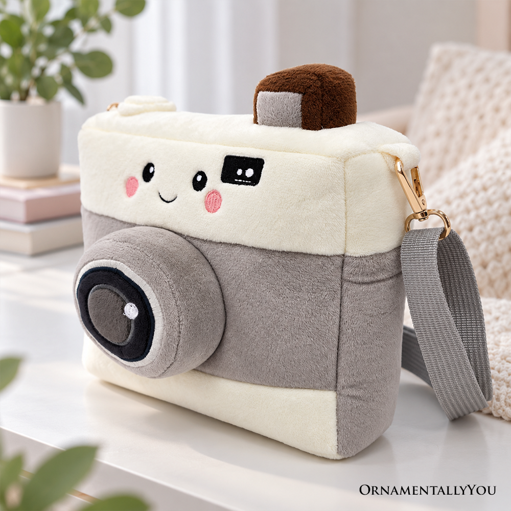 Camera Diaz Plush Crossbody Bag, Cute 9.5" Camera-Shaped Purse for Kids