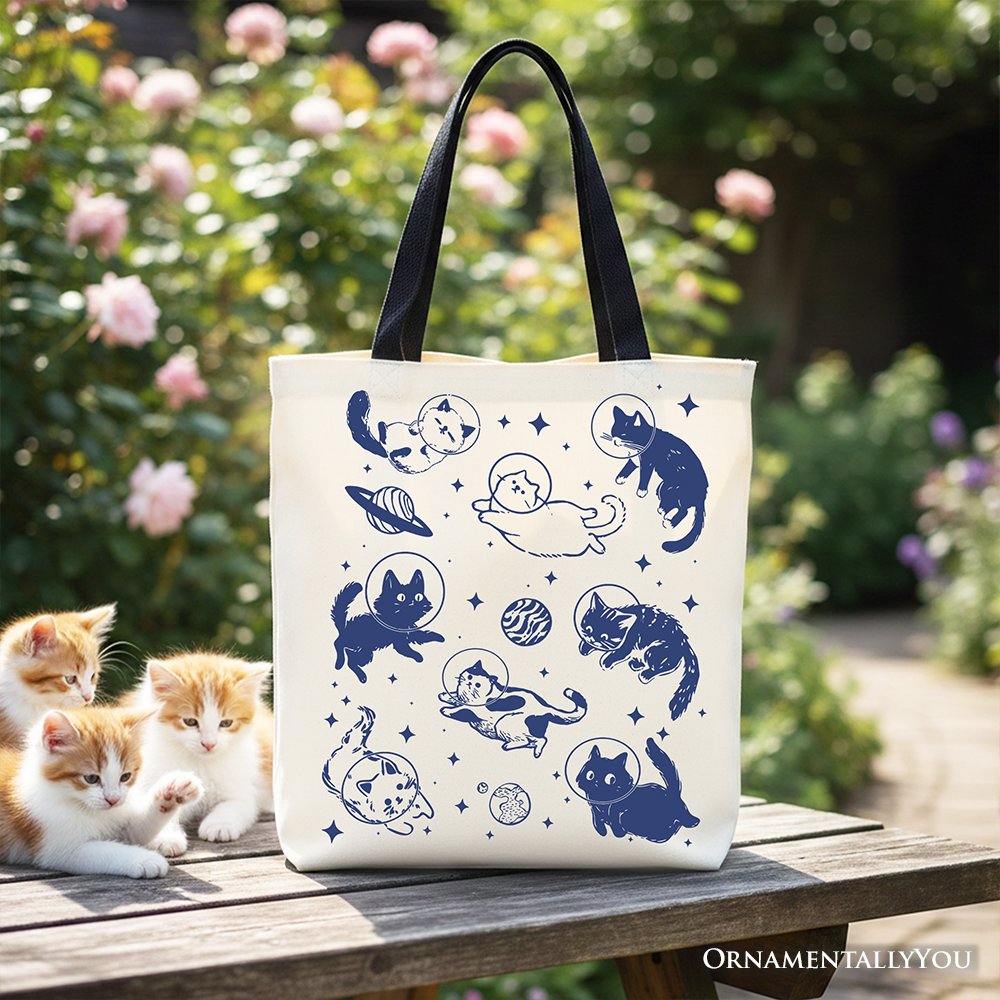 Cats in Space Retro Canvas Tote Bag - Funny Astronaut Kitty Gift