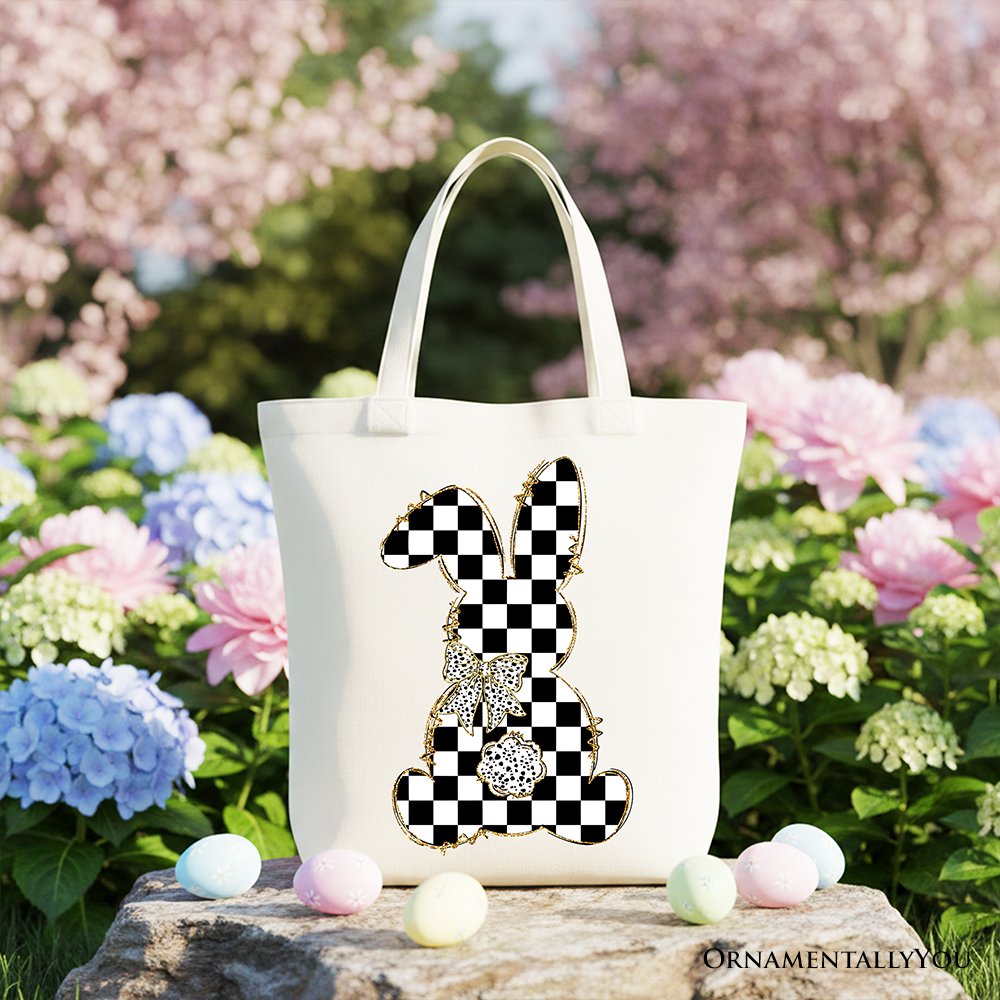 Checkered Easter Bunny Coquette Tote Bag for Spring Gifts
