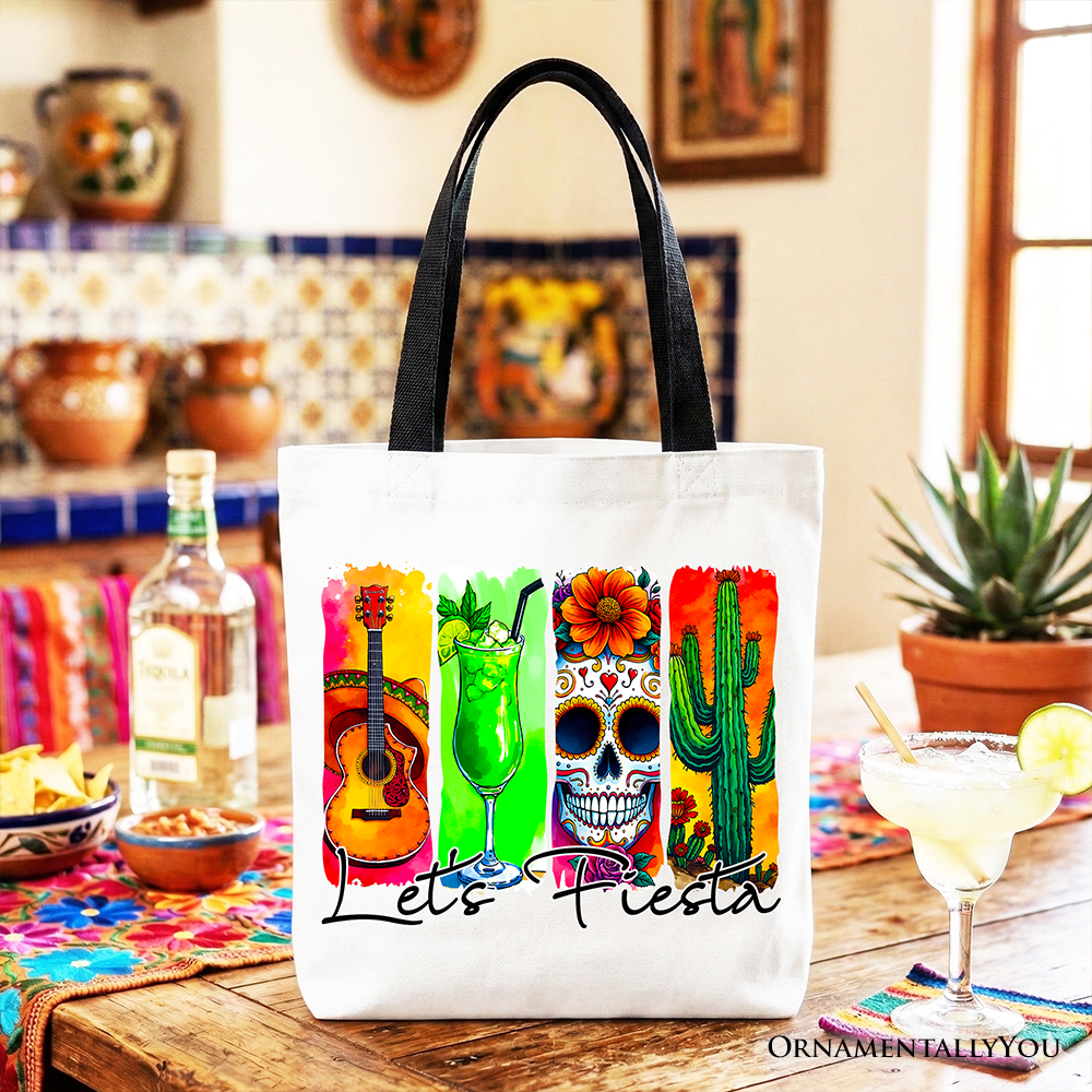 Cinco De Mayo Let’s Fiesta Brushstroke Tote Bag, Bohemian Shopper