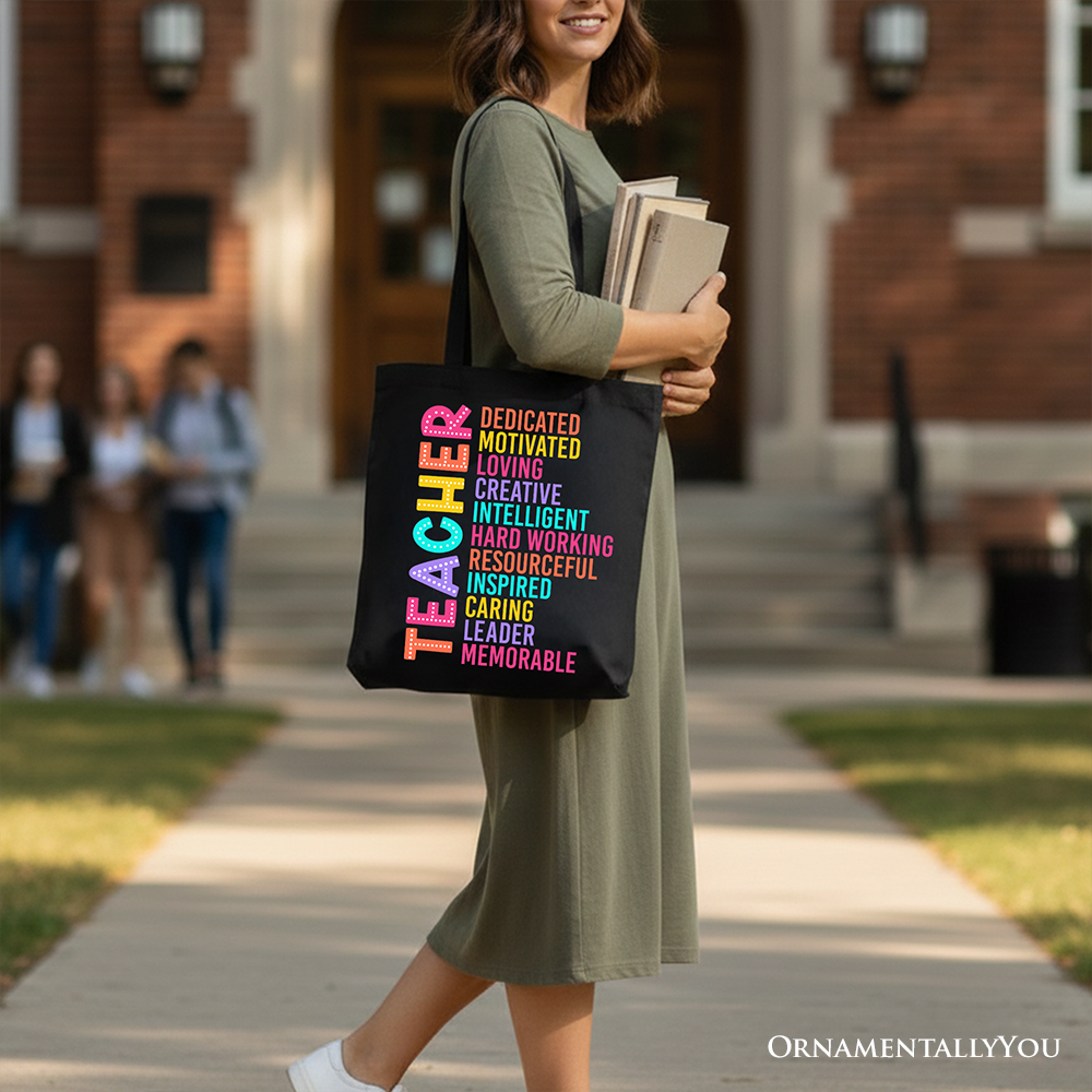 Colorful Teacher Acronym Tote Bag Motivational Educator Gift