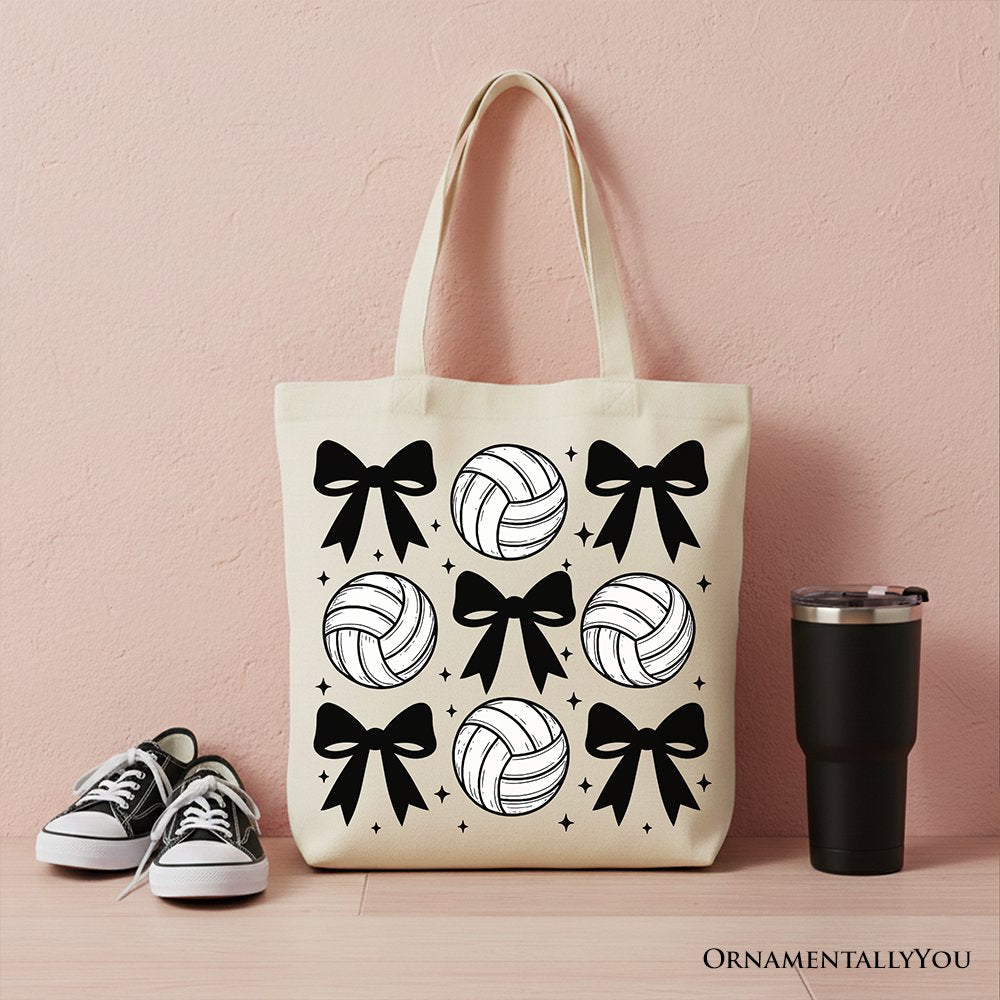 Coquette Volleyball Bows Canvas Tote, Cute Game Day Shopper