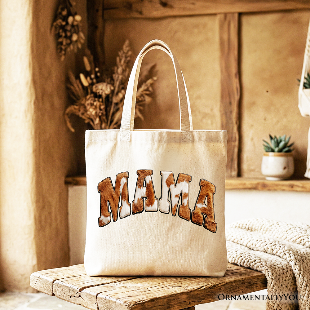 Cow Print Mama Western Tote Bag Faux Cowhide Mom Gift Shopper