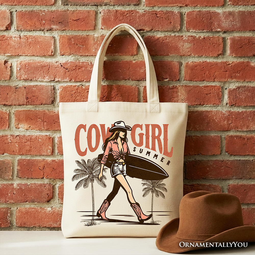 Cowgirl Summer Surf Tote Bag - Retro Western Beach Shopper