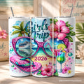 20oz tropical themed cruise trip tumbler with personalized text for a girls' vacation.