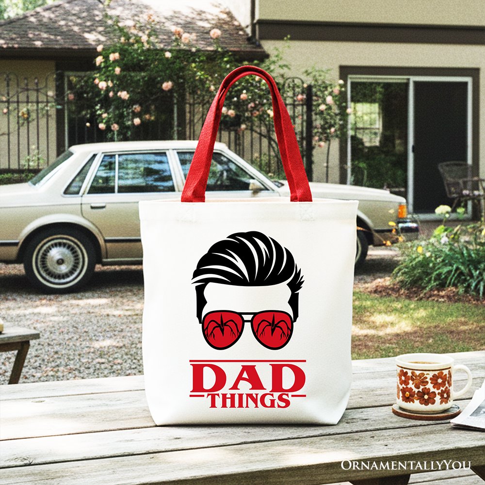 Dad Things Retro Canvas Tote Bag with Red Glasses Graphic