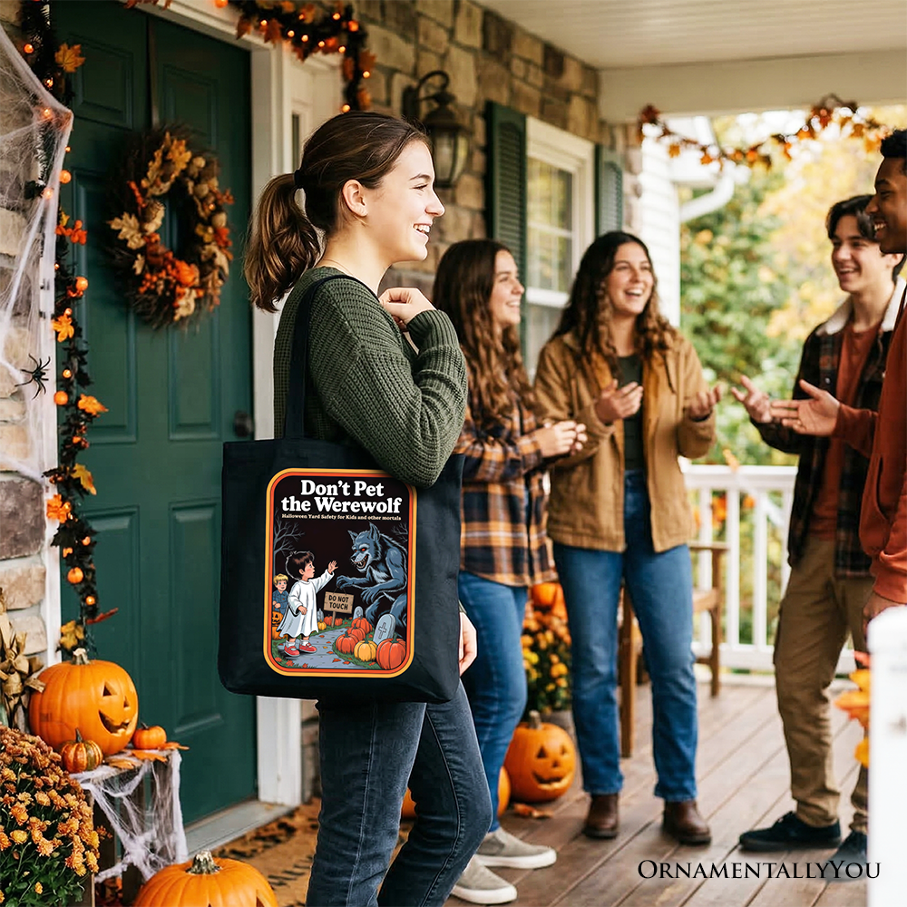 Don't Pet the Werewolf Tote Bag - Funny Retro Halloween Shopper