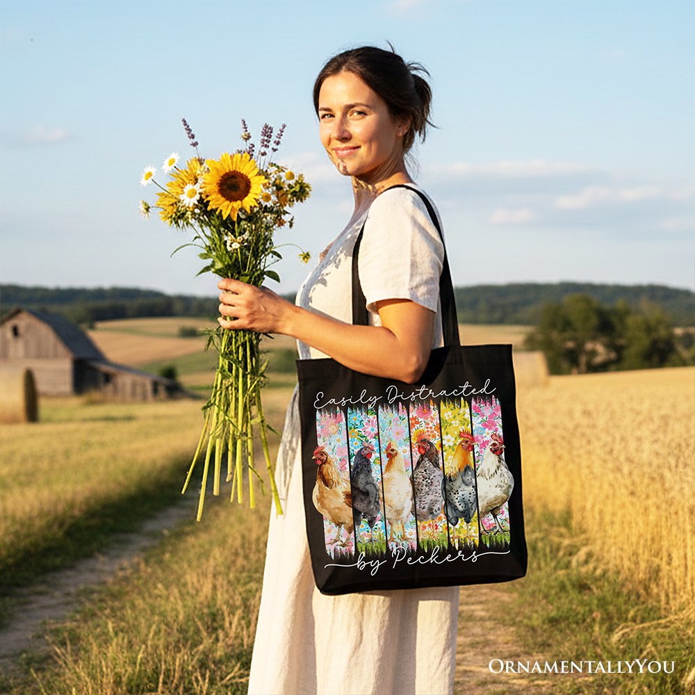 Easily Distracted by Peckers Floral Farm Life Canvas Tote Bag