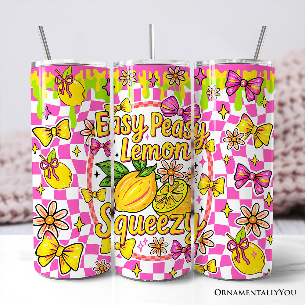20oz stainless steel travel tumbler featuring Easy Peasy Lemon Squeezy fruit print