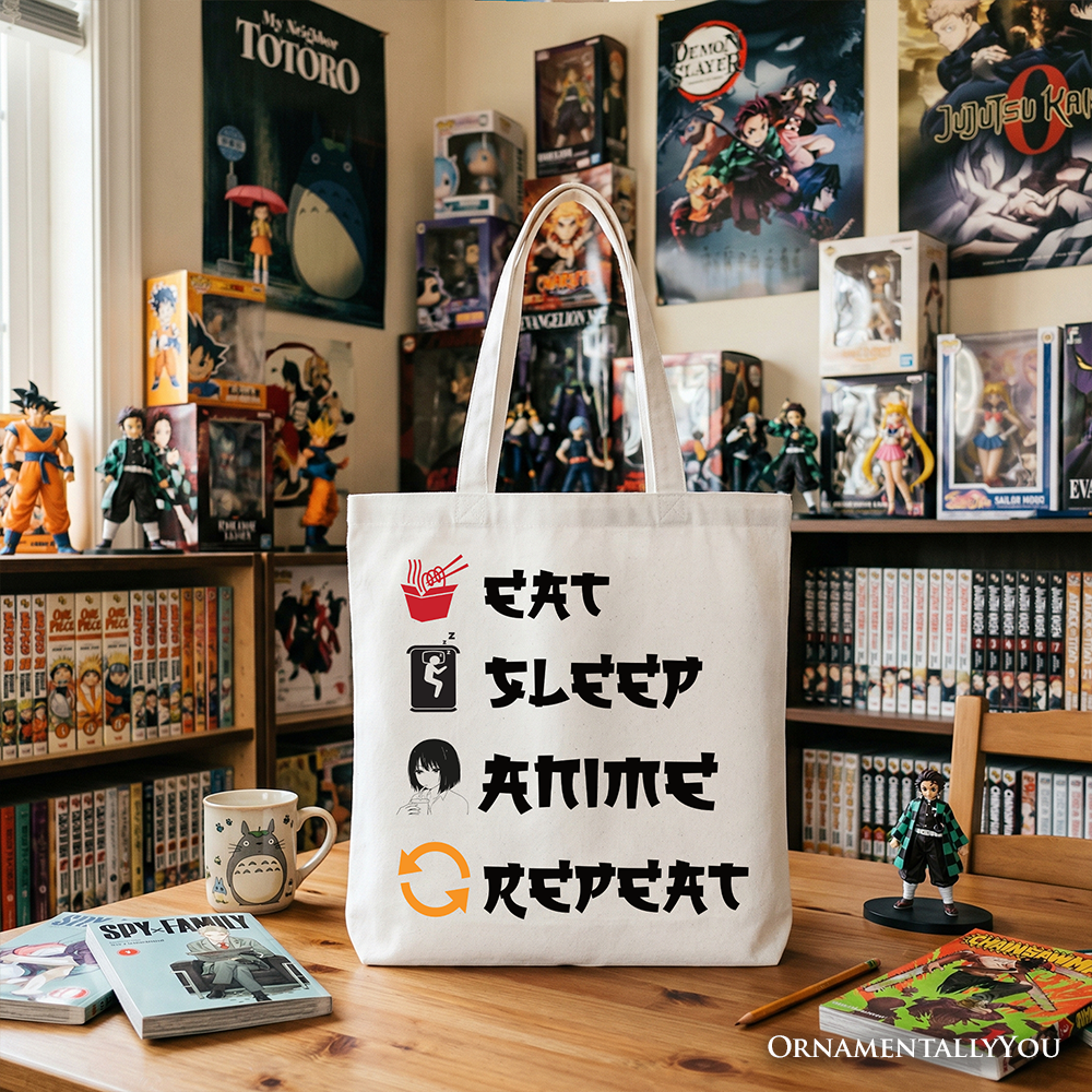Eat Sleep Anime Repeat Tote Bag, Funny Otaku Gift Shopper