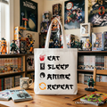 Eat Sleep Anime Repeat Tote Bag, Funny Otaku Gift Shopper
