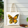 Faith Cross Butterfly Tote Bag - Christian Floral Cotton Shopper