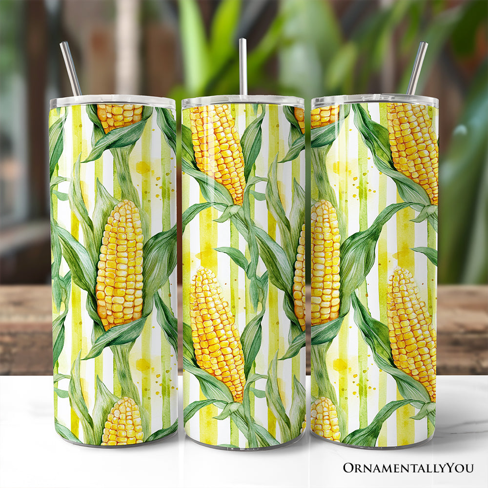 Farm Fresh Corn Print 20oz Stainless Steel Tumbler, Rustic Cup