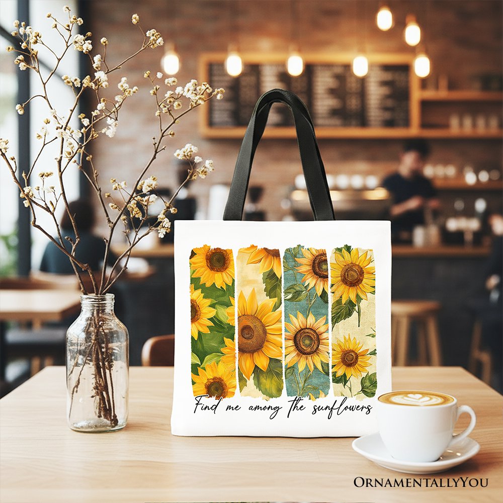 Find Me Among the Sunflowers Floral Canvas Tote Bag, Boho Gift