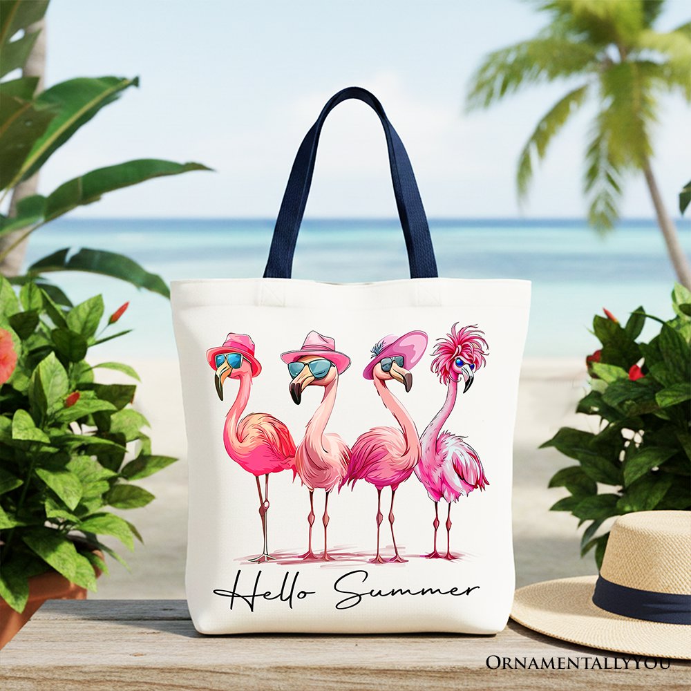 Flamingo Hello Summer Canvas Tote - Whimsical Tropical Gift Bag