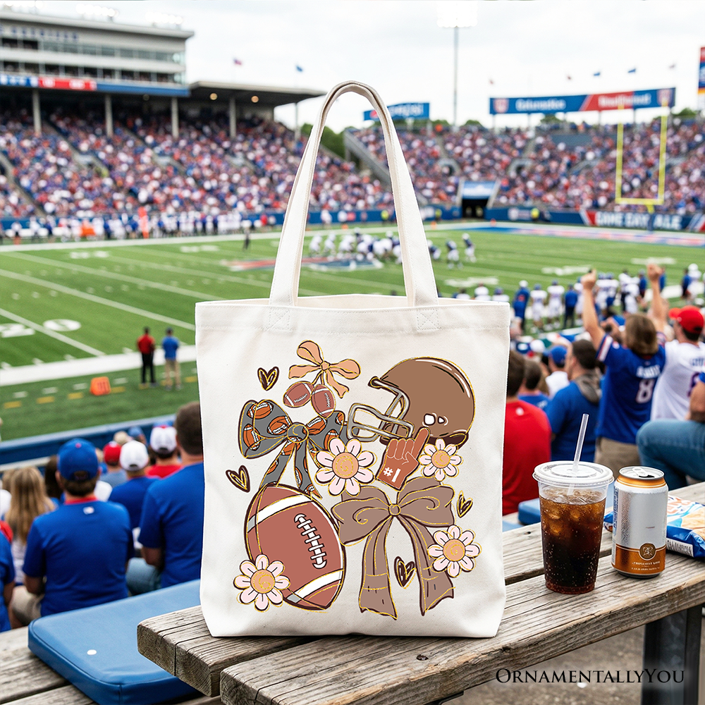 Football Mom Coquette Bow Daisy Game Day Canvas Tote Bag