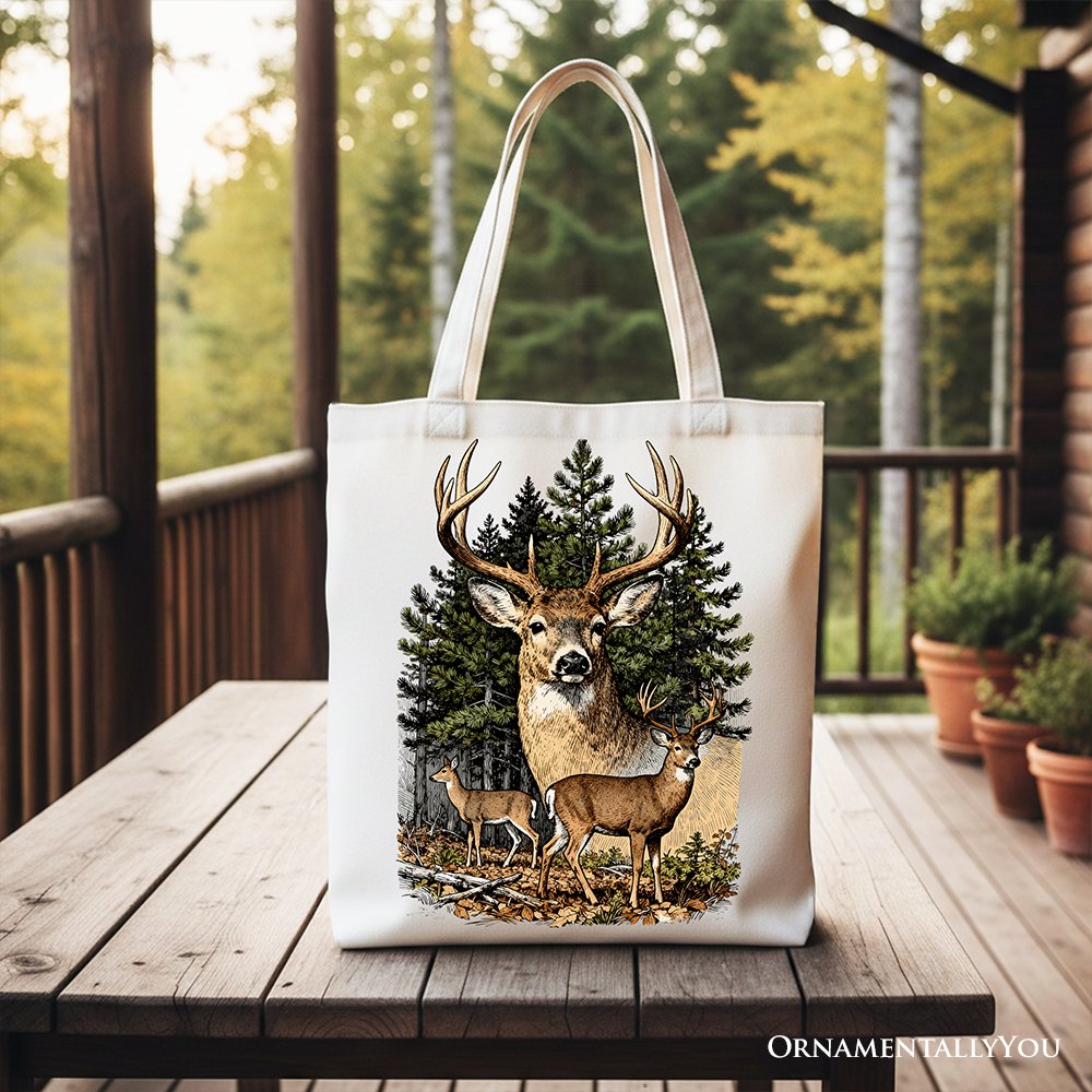Forest Deers Vintage Grunge Canvas Tote Bag, Nature Shopper