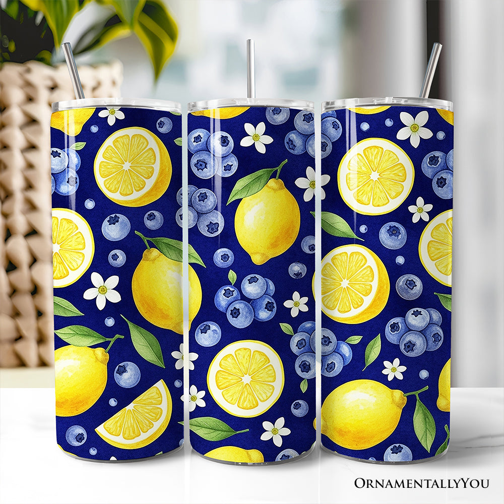 Fresh Lemon and Blueberry 20oz Personalized Tumbler with Straw