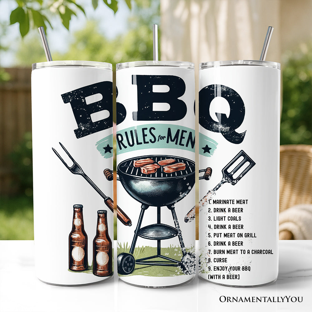 Funny BBQ Rules 20oz Stainless Steel Tumbler, Backyard Grill Gift