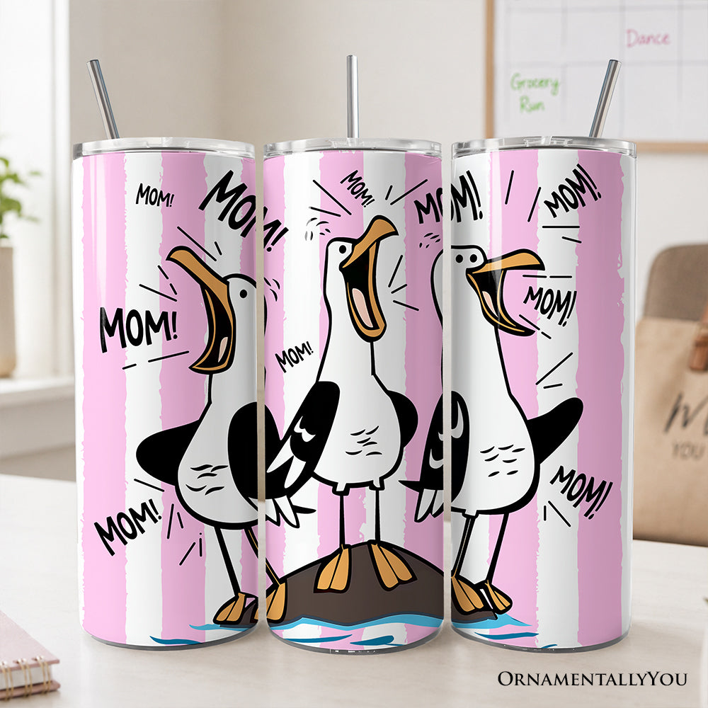 Personalized 20oz stainless steel travel tumbler with Seagull bird design and matching straw