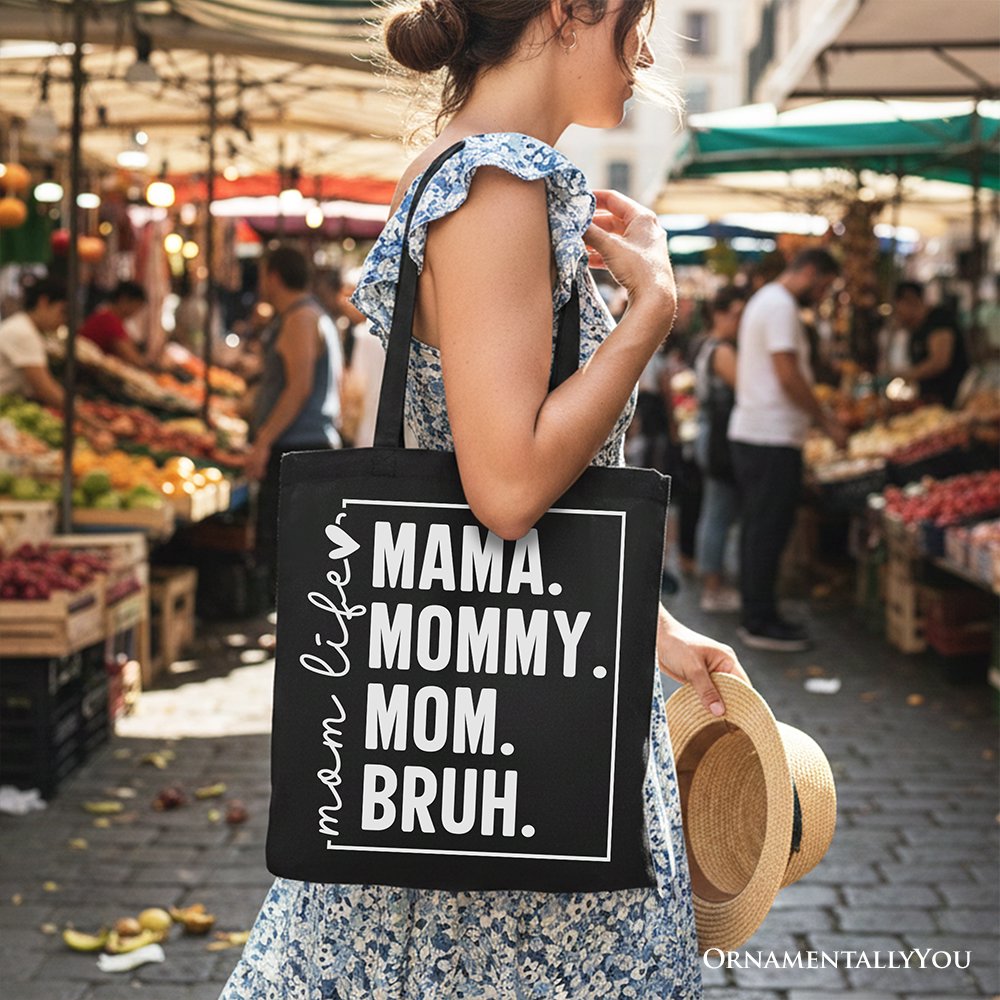 Funny Mom Life Canvas Tote Bag, Minimalist Mama Shopper Bag