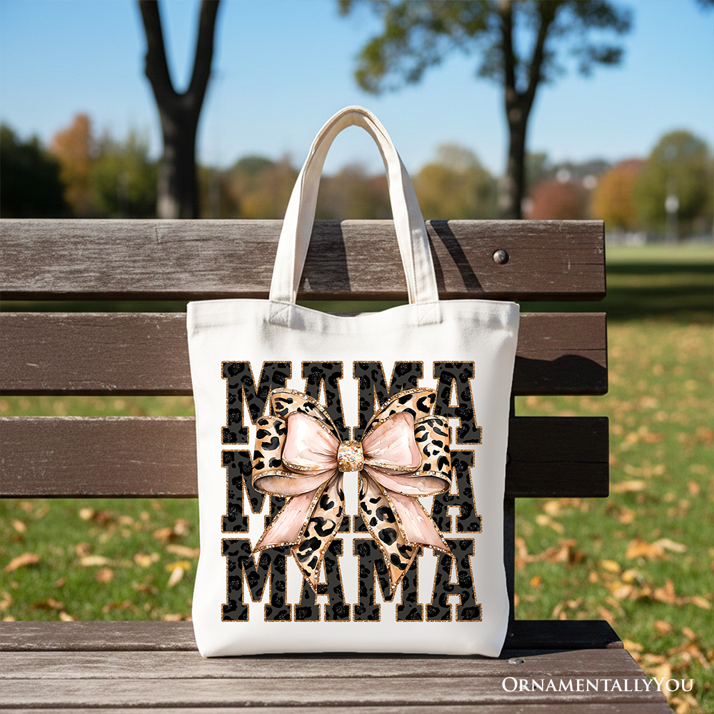 Glitter Leopard Mama Tote Bag with Coquette Bow for Trendy Moms