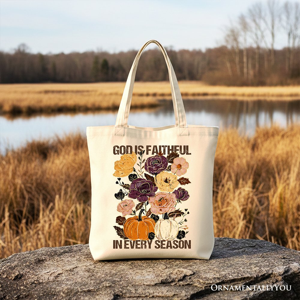 God Is Faithful Floral Tote Bag – Religious Fall Canvas Shopper