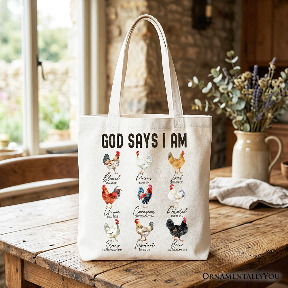 Faith-Based Rooster Tote Bag, Christian Farm Style Shopping Bag