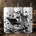 Gothic Reading Skeleton 20oz stainless steel tumbler with straw and lid