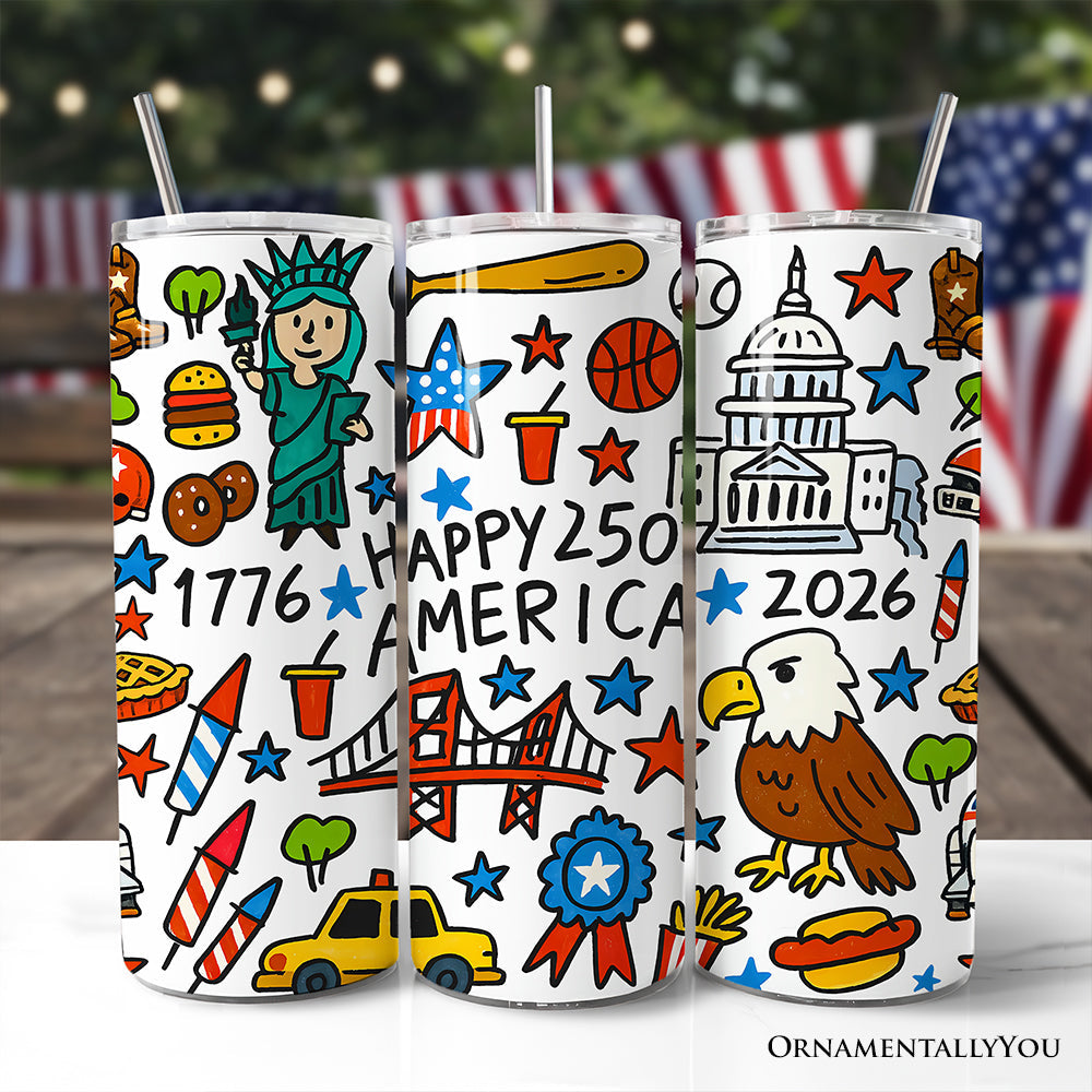 20oz patriotic 250th anniversary travel tumbler with stainless steel straw and lid