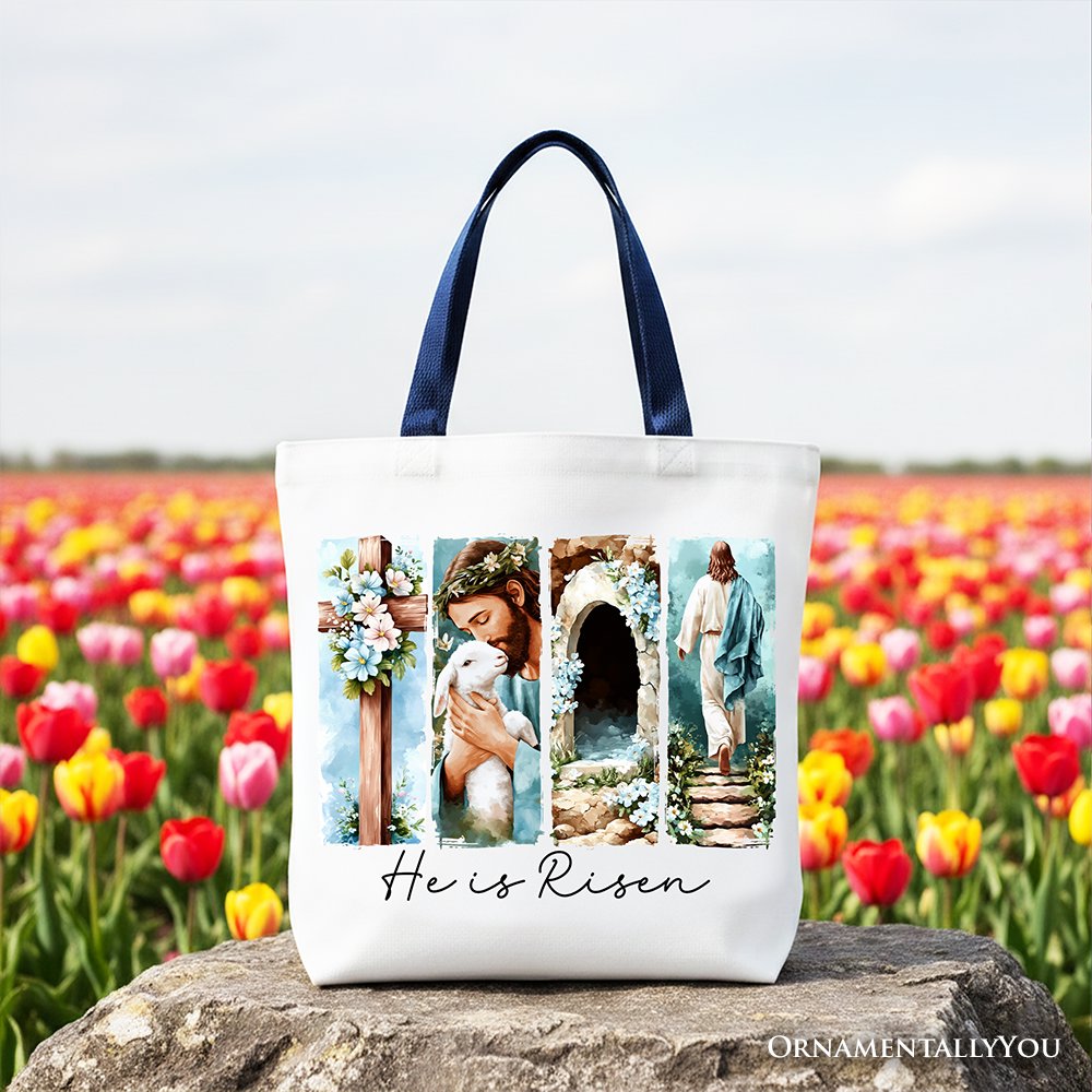 He Is Risen Christian Brushstroke Canvas Tote Bag Easter Gift