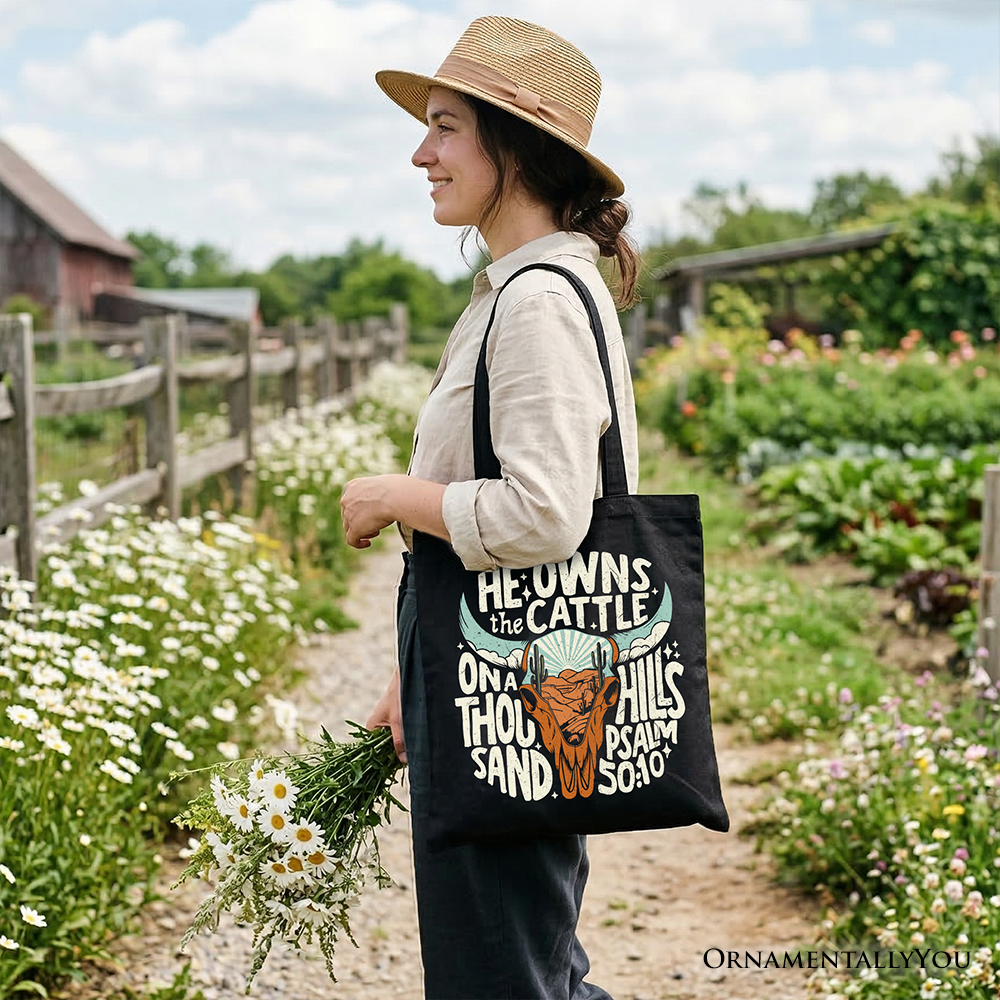 Cattle On a Thousand Hills Tote Bag - Christian Western Gift