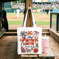 Hey Batter Baseball Tote Bag Retro White Natural Gift Shopper