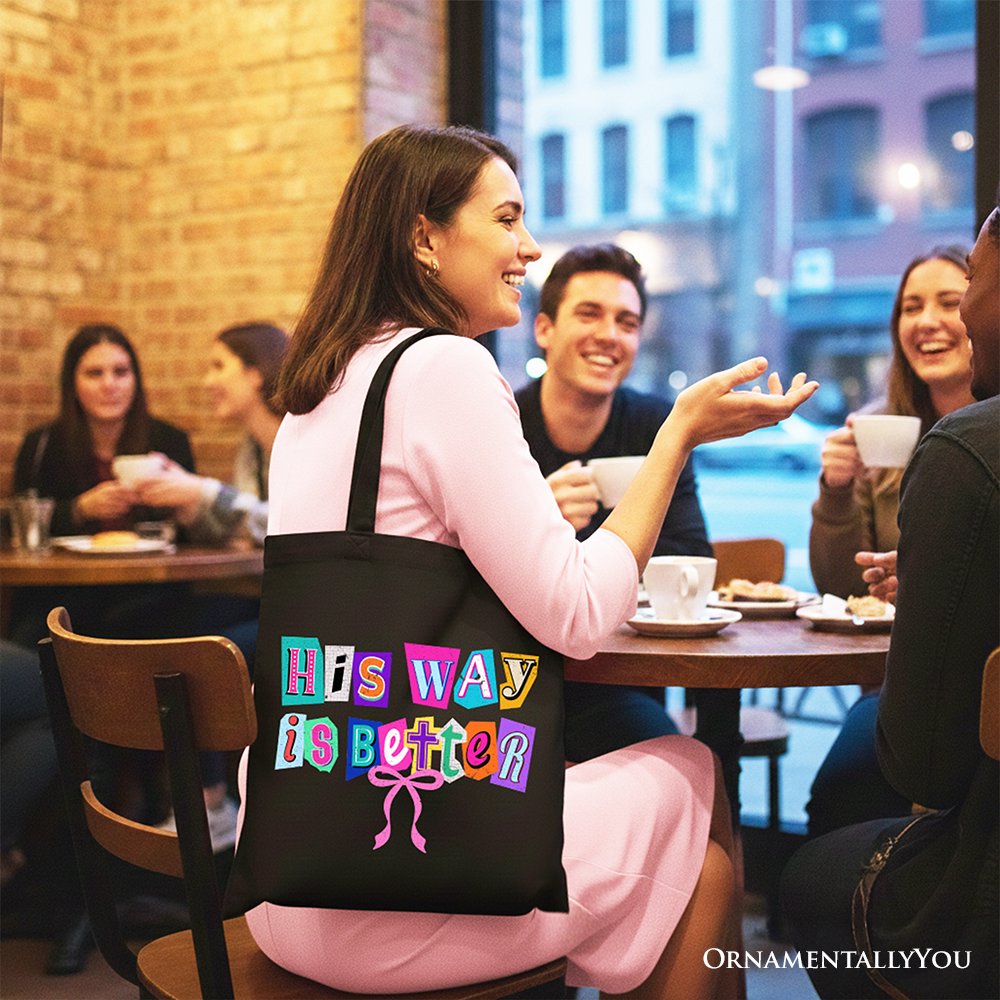 His Way Is Better Canvas Tote Bag, Retro Preppy Coquette Faith