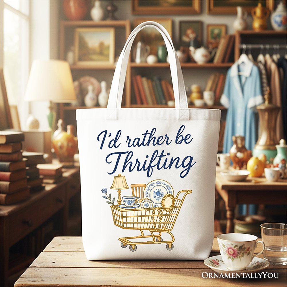 I’d Rather Be Thrifting Canvas Tote Bag, Vintage Style Shopper