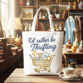 I’d Rather Be Thrifting Canvas Tote Bag, Vintage Style Shopper