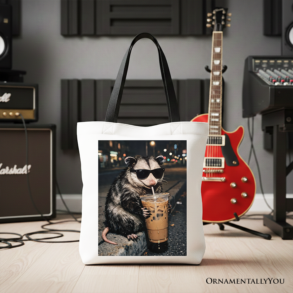 Iced Coffee Opossum Tote Bag Funny Animal Meme Gift Shopper