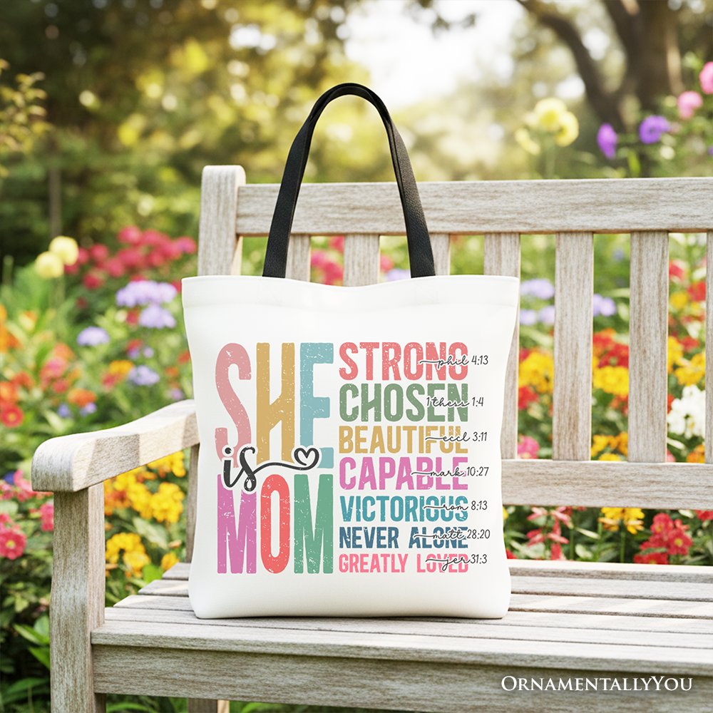 Inspirational Christian Mom Canvas Tote, Affirmation Gift Bag