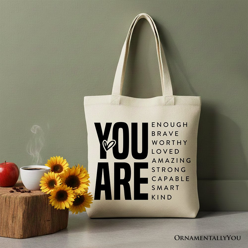 Inspirational Words Canvas Tote, Minimalist Encouragement Shopper