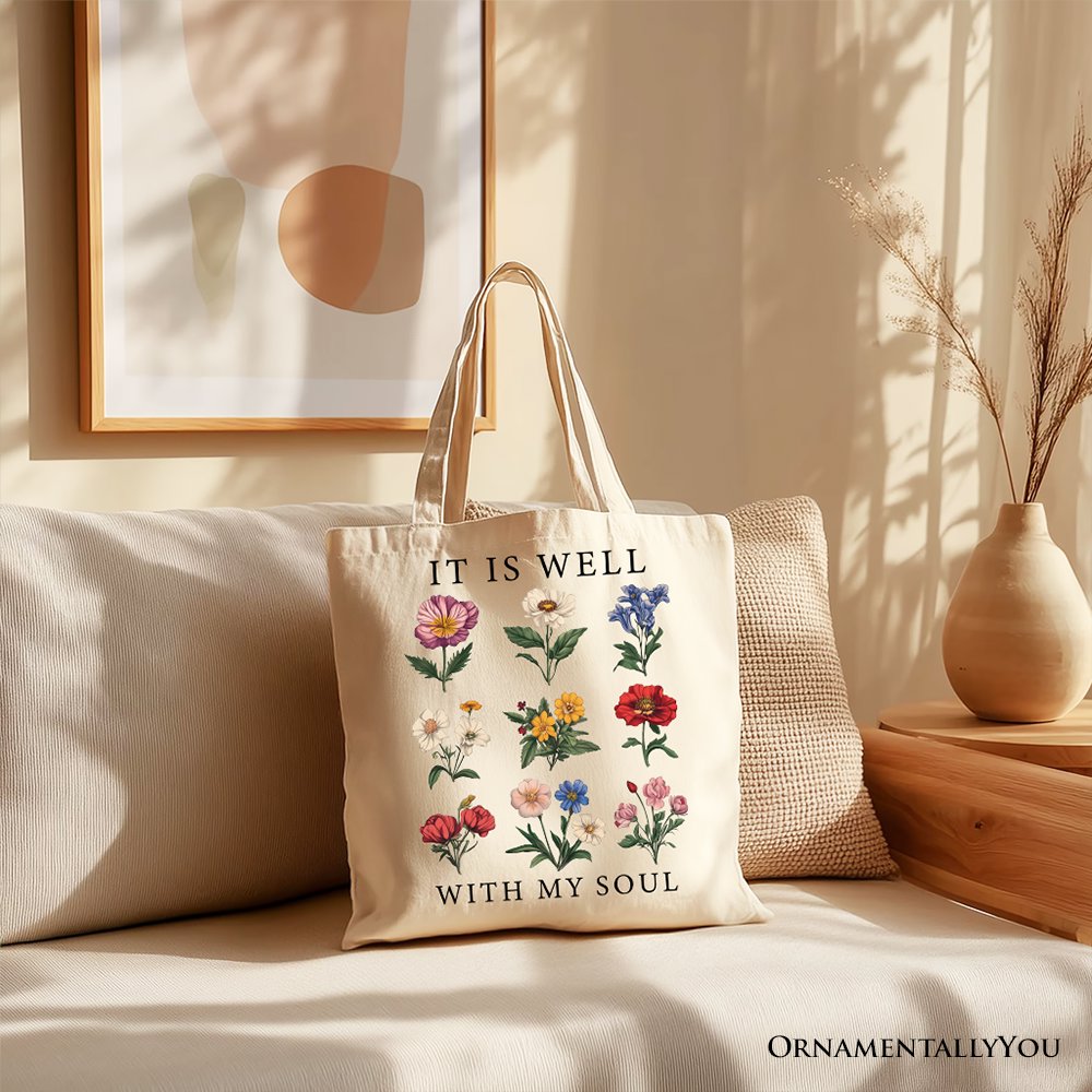 It Is Well With My Soul Floral Canvas Tote Bag, Minimalist Gift