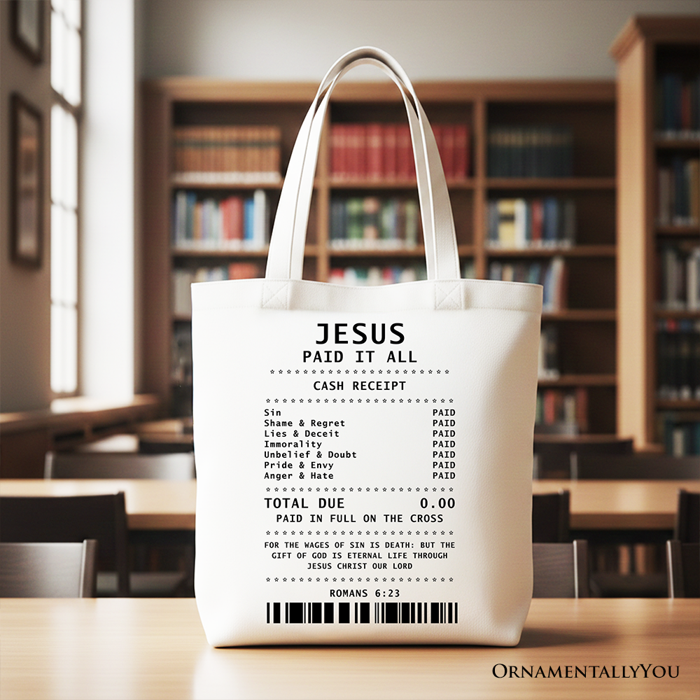 Jesus Paid It All Cash Receipt Tote Bag, Minimalist Faith Gift