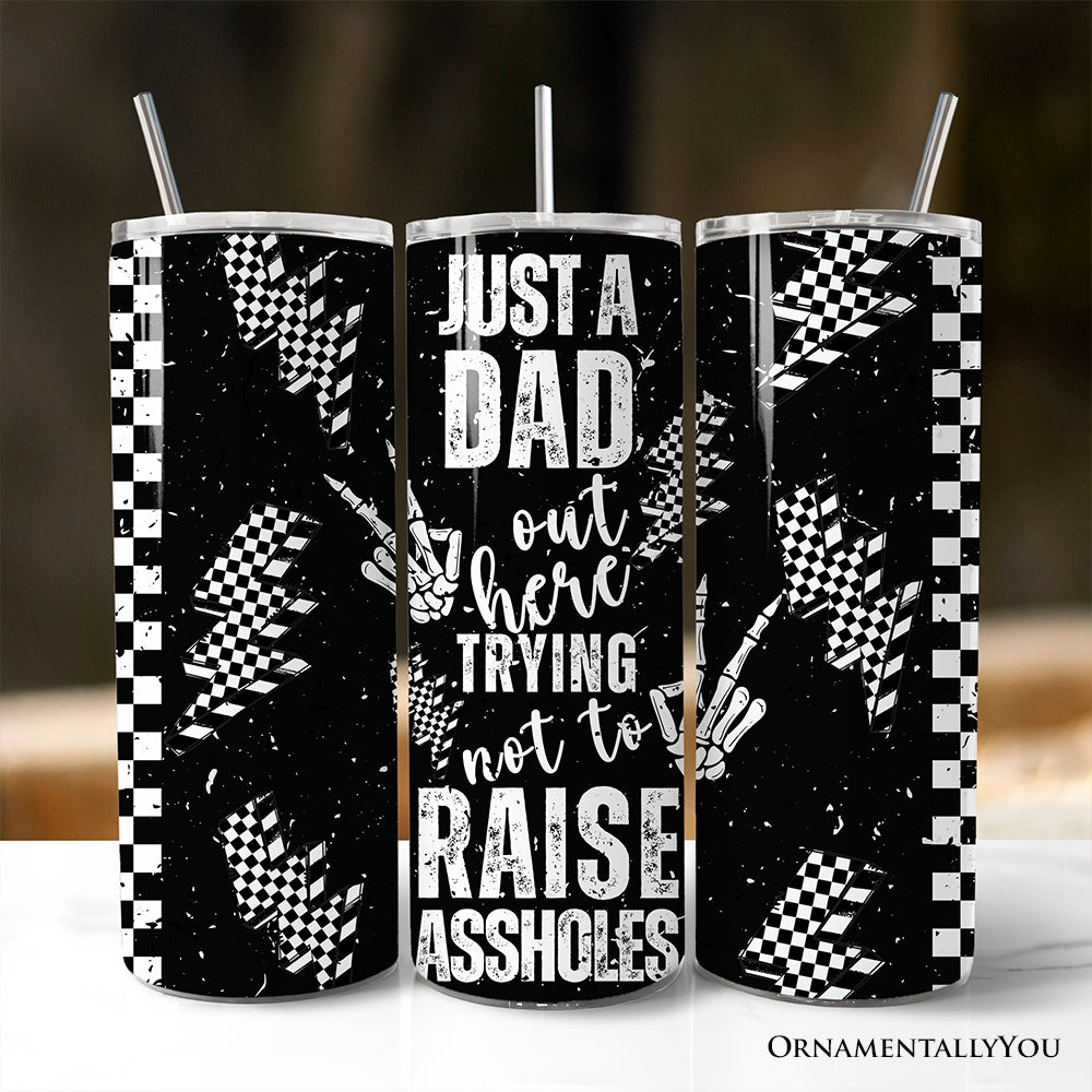 Just A Dad Checkered Lightning 20oz Personalized Tumbler