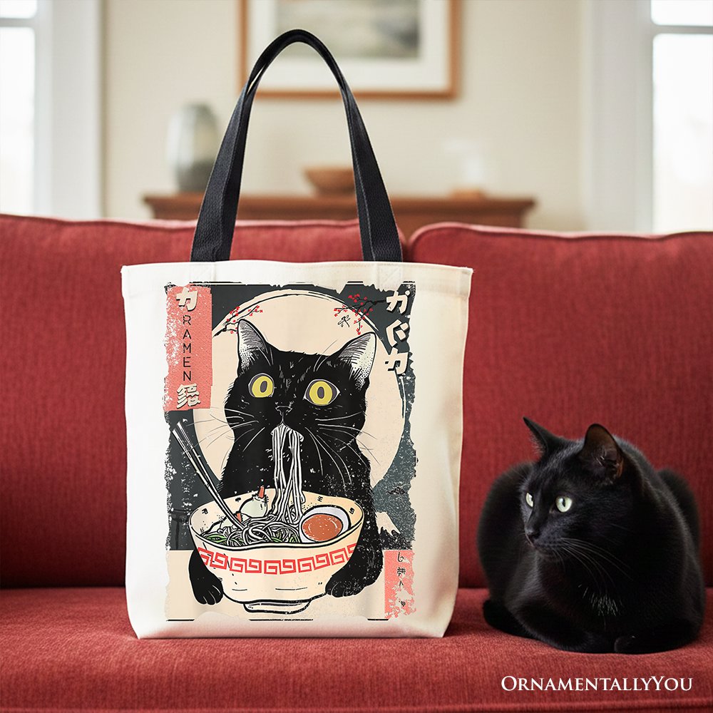 Kawaii Anime Cat Ramen Canvas Tote Bag Japanese Style Shopper