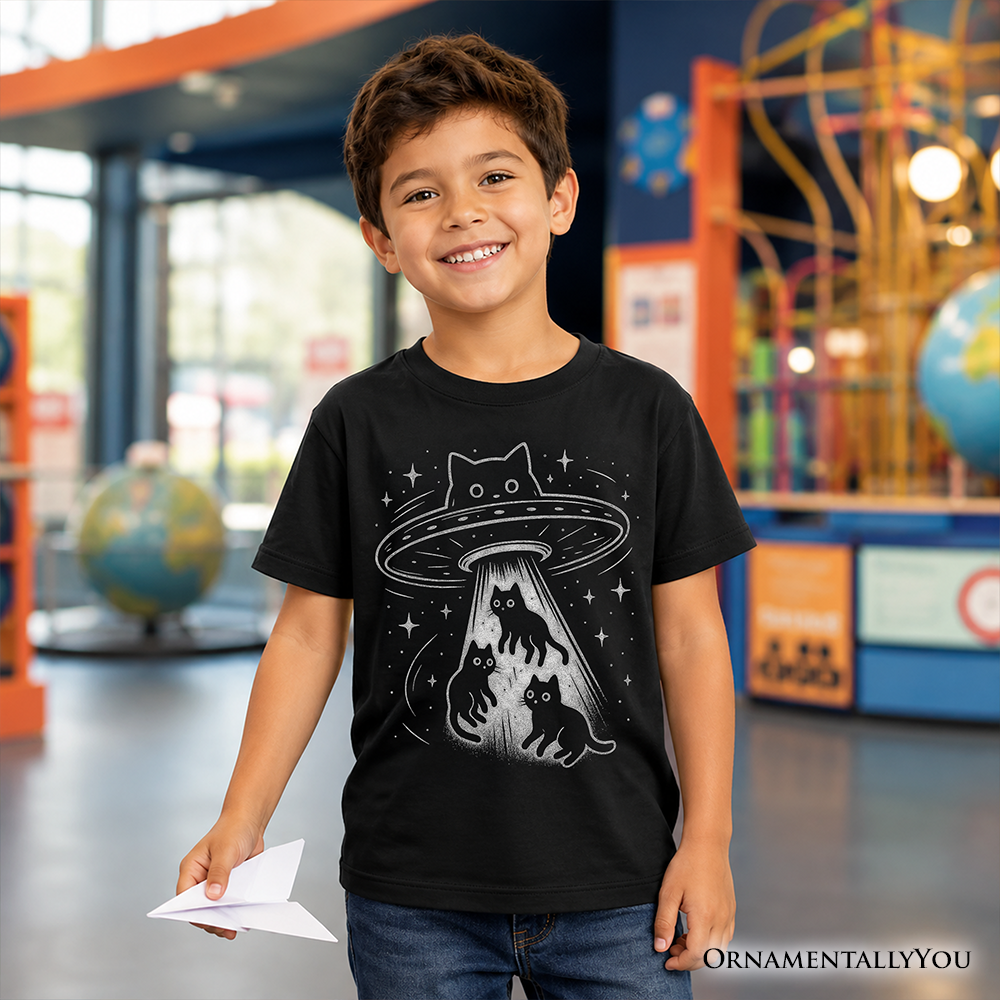 Funny Alien Cat Abduction Space T-Shirt for Kids & Toddlers