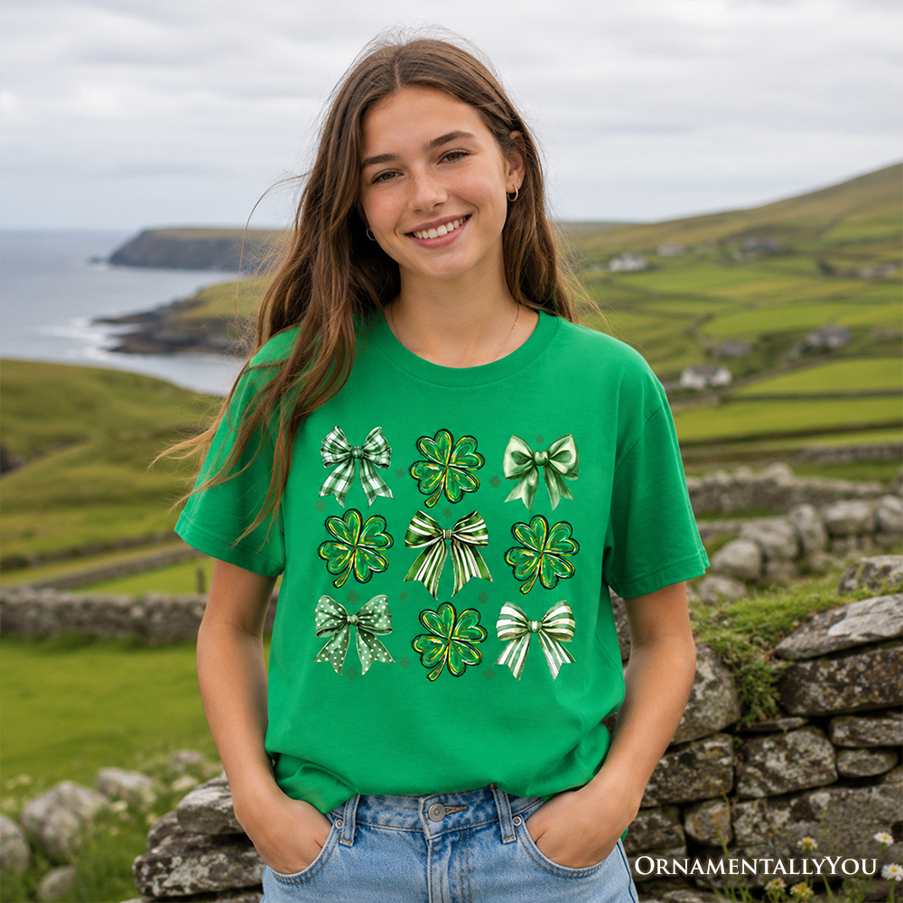 Coquette Clover Bows St. Patrick's Day T-Shirt for Kids