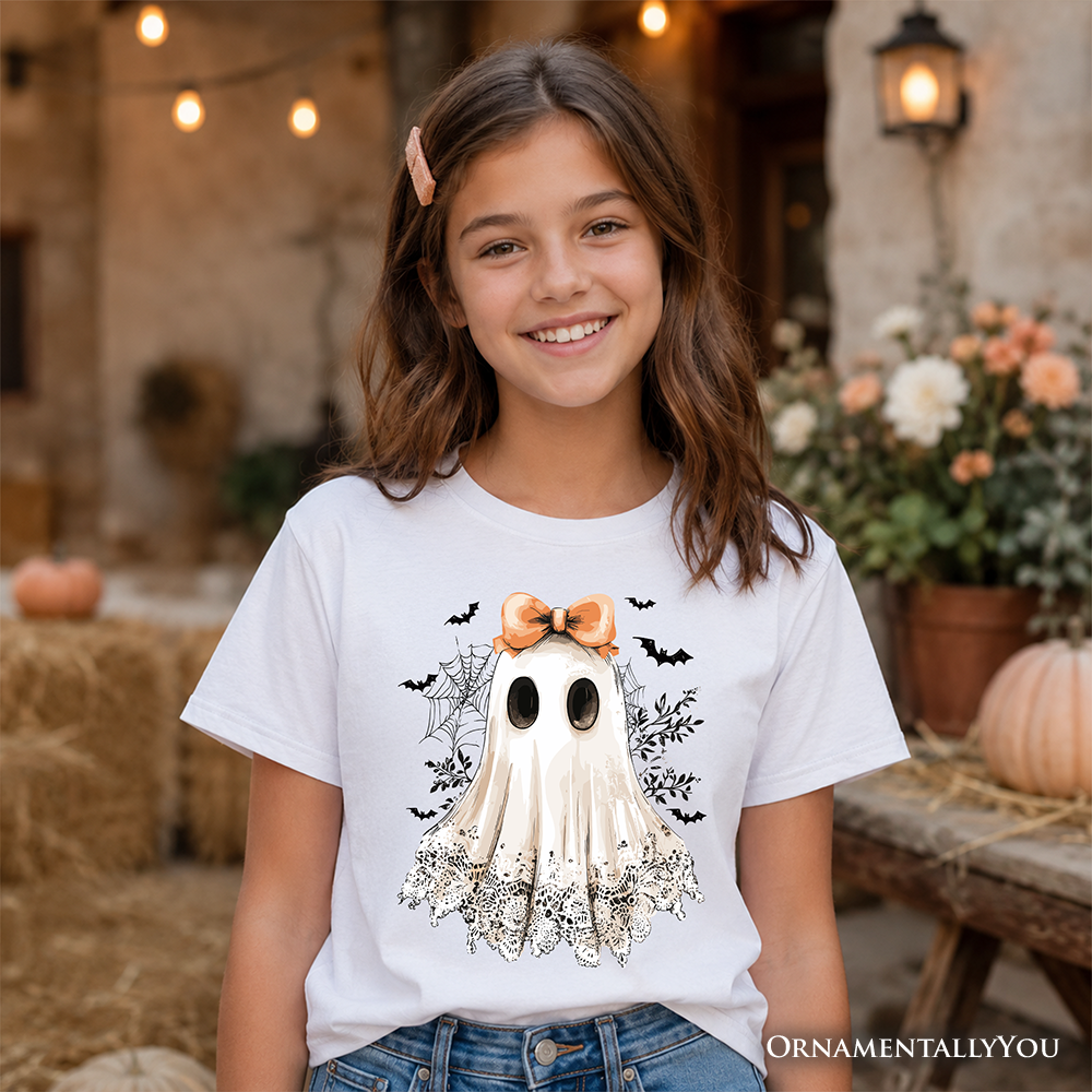 Kids Coquette Ghost Halloween T-Shirt Cute Youth Tee