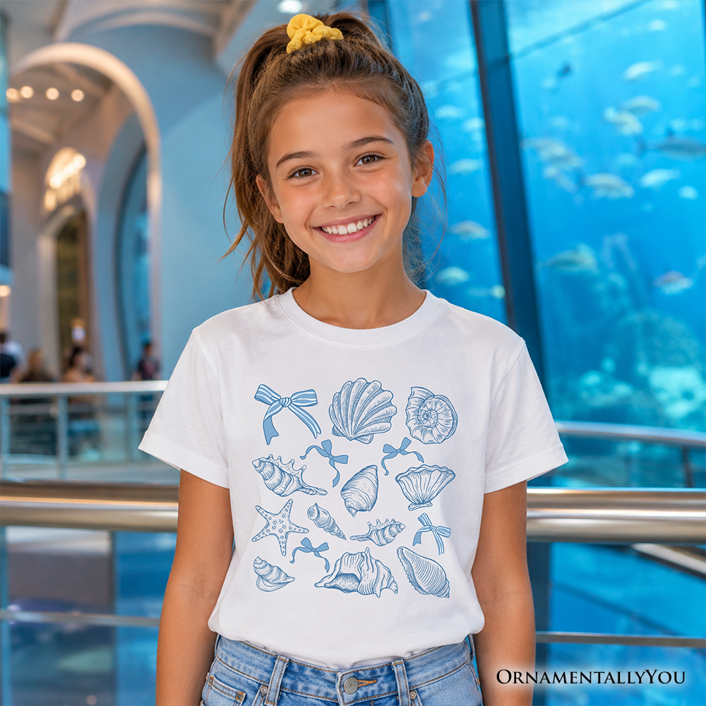 Kids Coquette Seashell Summer T-Shirt, Retro Beach Graphic Tee
